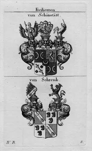 Schönstatt Schrenk Wappen Adel coat of arms Heraldik crest Kupferstich