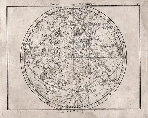Nördliche Halbkugel - Halbkugel hemisphere Welt world Kupferstich Himmelskarte Sternenkarte Sternkarte Sternze