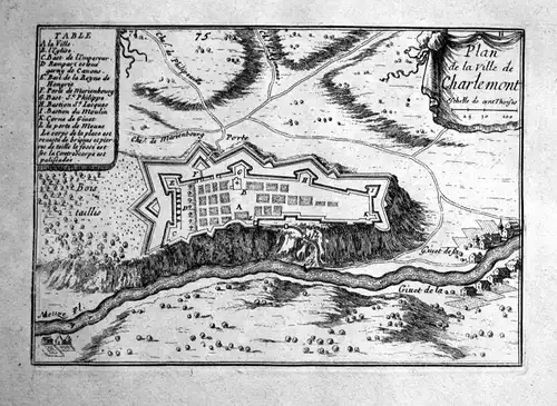 Plan de la Ville de Charlemont - Charlemont plan Givet carte map gravure Kupferstich engraving