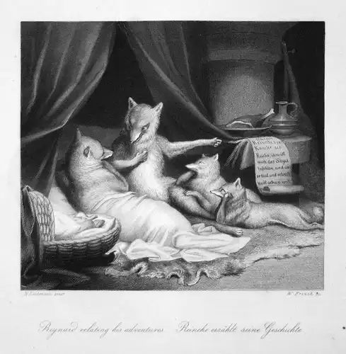 Reynard relating his adventure. / Reineke erzählt seine Geschichte. - Reineke Fuchs Reynard the Fox Bett bed S