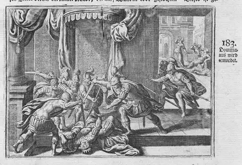 Domitianus wird ermordet - Domitian Ermordung murder Mord Antike antiquity Kupferstich antique print