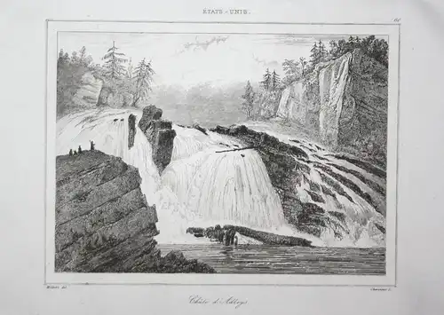 Chute de Adley's - Adley's Falls waterfall Wasserfall Hudson Amerika America USA Ansicht view Stahlstich steel