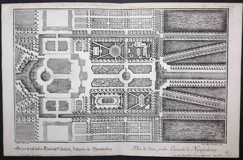 Grundriß deß halben Theils deß Churfürstl. Lustgartens zu Nymphenburg. -- München Schloß Nymphenburg Garten Ga