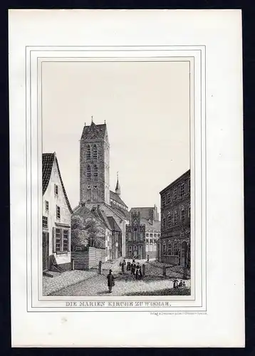 Wismar Marienkirche - Mecklenburg Lithographie Ansicht.