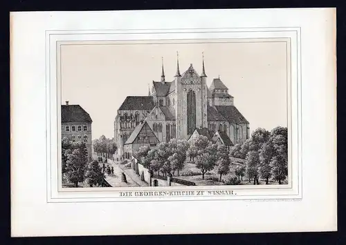 Wismar Georgenkirche - Mecklenburg Lithographie Ansicht.