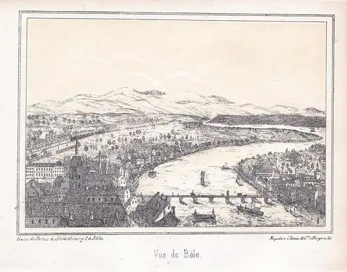 Vue de Bale - Basel Bale Schweiz Suisse Lithographie lithograph Ansicht view vue