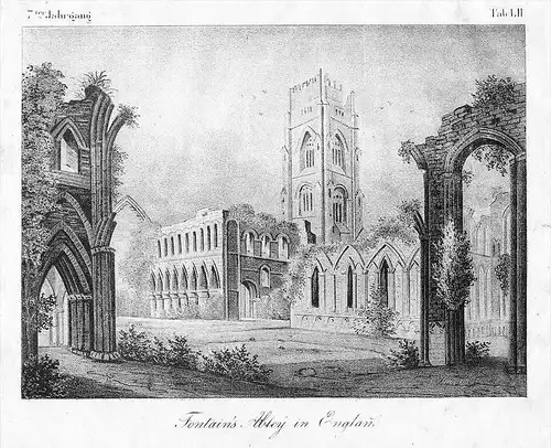 Fountains Abbey North Yorkshire Lithographie