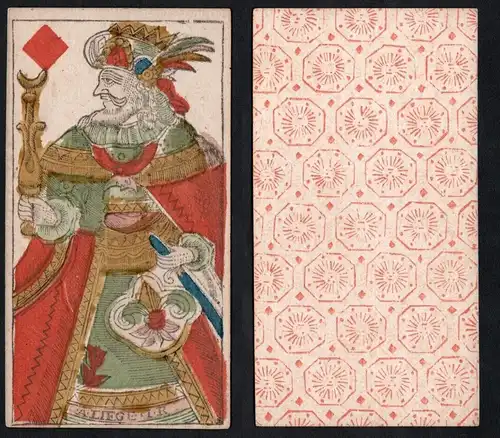 (Karo König) - Original 18th century playing card from Liege (by Dubois) / carte a jouer / Spielkarte - Tarot