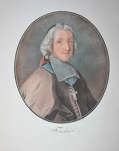 Fenelon - Francois Fenelon (1651-1715) théologien Theologe Erzbischof archbischop Portrait Farbaquatinta Aquat