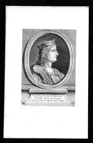 Louis V der Faule König Franken Karolinger engraving Kupferstich Portrait