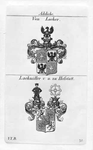 Von Lacher / Lachmiller Hofstatt / Bayern - Wappen coat of arms Heraldik heraldry Kupferstich