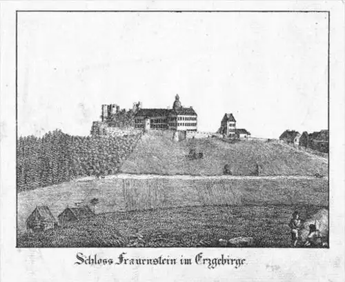 Schloss Frankenstein Erzgebirge orig. Lithograph lithograph