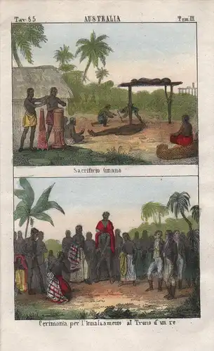 Polynesia Australia island funeral ritual Lithograph antique natives