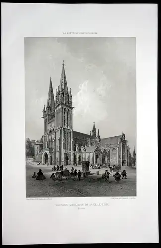 Ancienne Cathedrale de St. Pol de Leon - Finistere Bretagne Frankreich France Lithographie