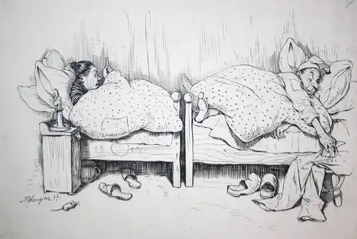Ehepaar Schlafzimmer getrennte Betten Karikatur