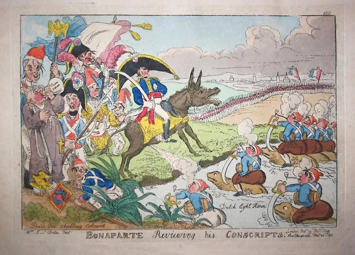 Bonaparte reviewing his conscripts. - Napoleon caricature Karikatur cartoon Satire 0