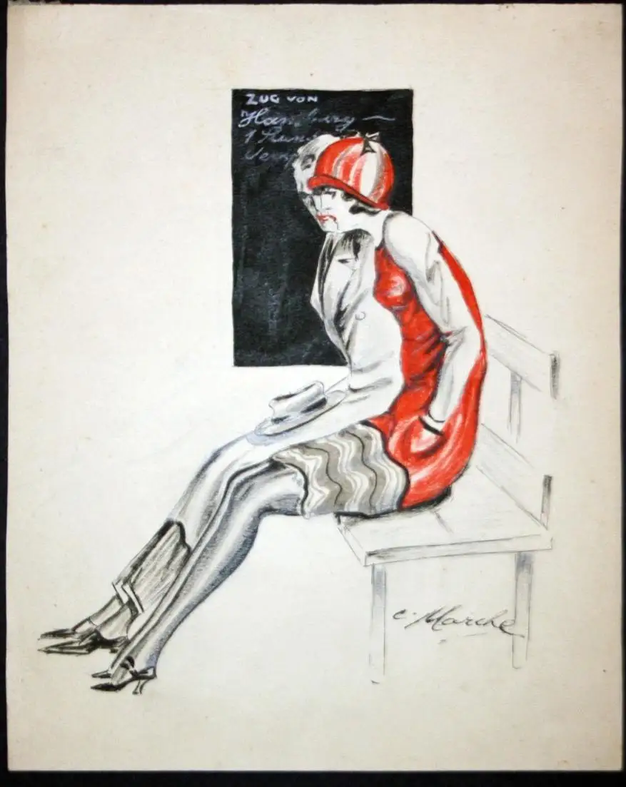 Die glückliche Wahl - Art Deco 1920er Jahre Eisenbahn Zug fashion Mode train station Erotik erotic 1920s Zeich 0