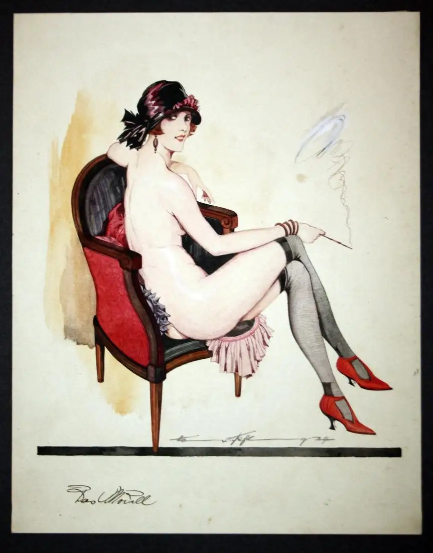 Das Modell - Art Deco Erotik erotic Model Akt Frau 1920s 1920er Zeichnung drawing dessin signiert signed 0