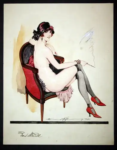 Das Modell - Art Deco Erotik erotic Model Akt Frau 1920s 1920er Zeichnung drawing dessin signiert signed