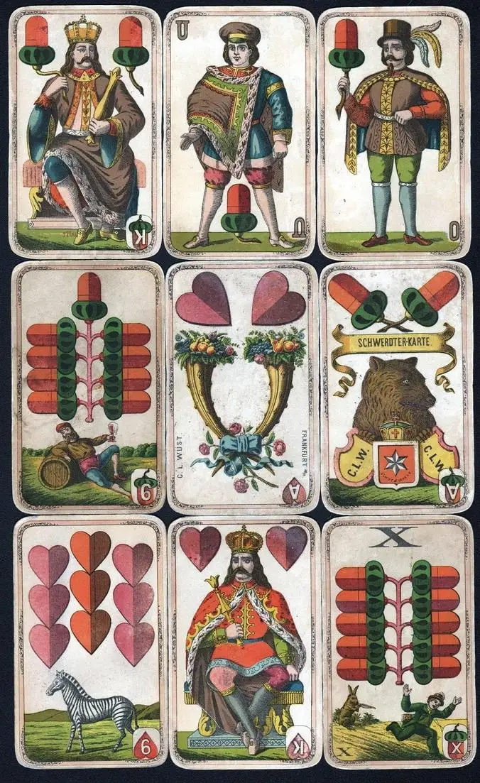 Spielkarten Sächsisches Bild Schwerterkarte Wüst Frankfurt 24/24 selten 0