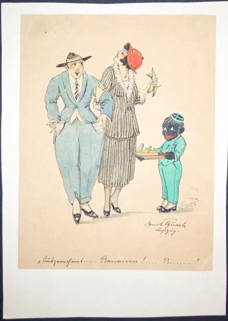 Erotik Art Deco Buttler Diener Dame Bananen Ehepaar Banane 1920s 1920er Zeichnung drawing dessin 0