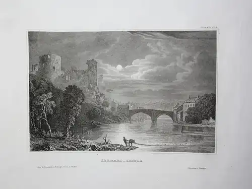 Bernard-Castle - Barnard Castle England Great Britain Großbritannien Ansicht view Stahlstich steel engraving a