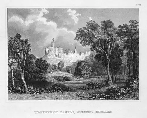Warkworth-Castle, Northumberland - Warkworth Castle Northumberland England Ansicht view Stahlstich steel engra
