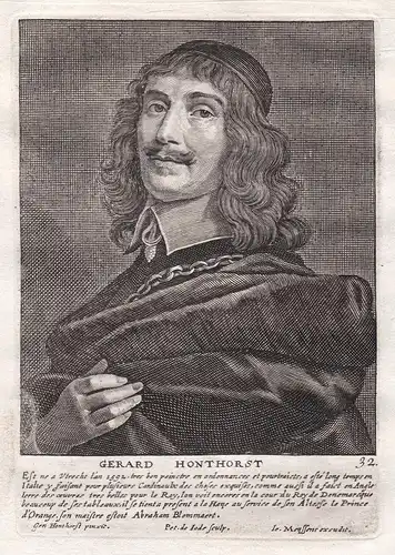 Gerard Honthorst - Gerrit van Honthorst Maler painter Portrait Kupferstich copper engraving antique print