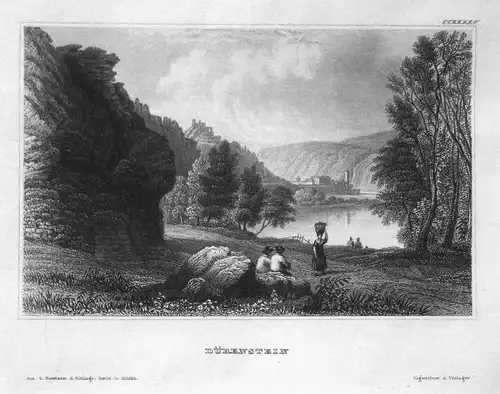 Dürenstein - Dürnstein Niederösterreich Österreich Austria Ansicht view Stahlstich steel engraving antique pri