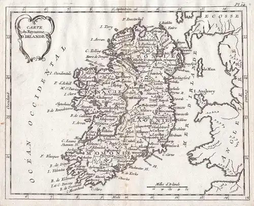 Carte du Royaume d'Irlande - Irland Ireland Dublin Europa Europe Karte map Kupferstich copper engraving Laport