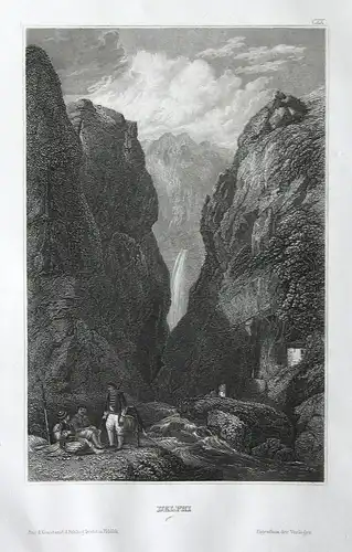 Delphi - Delphi Griechenland Greece Bergschlucht Ansicht view Stahlstich steel engraving antique print