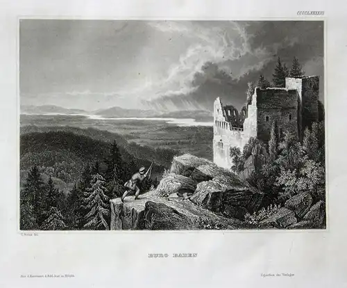 Burg Baden - Burg Baden Badenweiler Baden-Württemberg Ansicht view Stahlstich steel engraving antique print