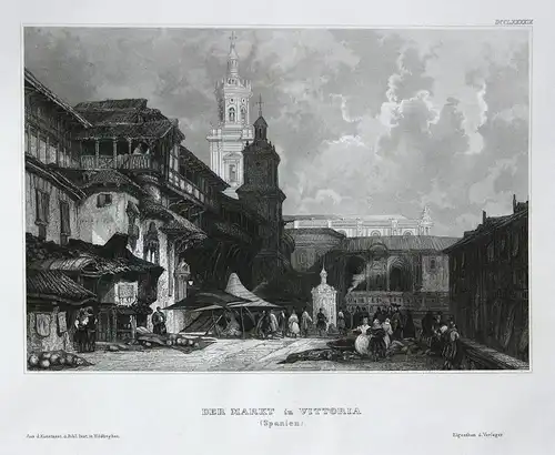 Der Markt in Vittoria (Spanien) - Vittoria Sizilien Sicily Italien Italia Ansicht view Stahlstich steel engrav