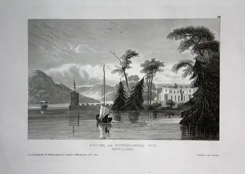 Stores, am Windermere See, England - Windermere England See lake Ansicht view Stahlstich steel engraving antiq