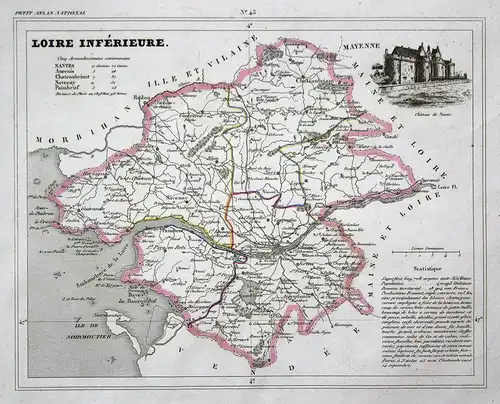 Loire Inferieure - Loire-Atlantique Nantes Pays de la Loire Frankreich France département map Karte engraving