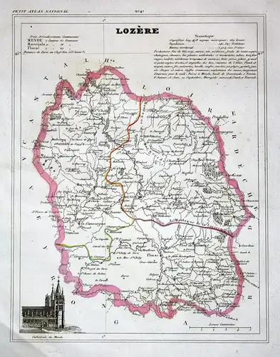 Lozère - Lozère Frankreich France département Okzitanien map Karte engraving antique print