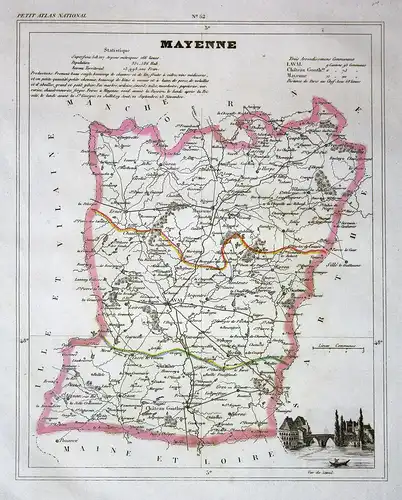 Mayenne - Mayenne Frankreich France département Pays de la Loire map Karte engraving antique print