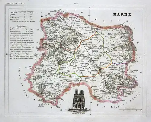 Marne - Marne Frankreich France département Grand Est map Karte engraving antique print