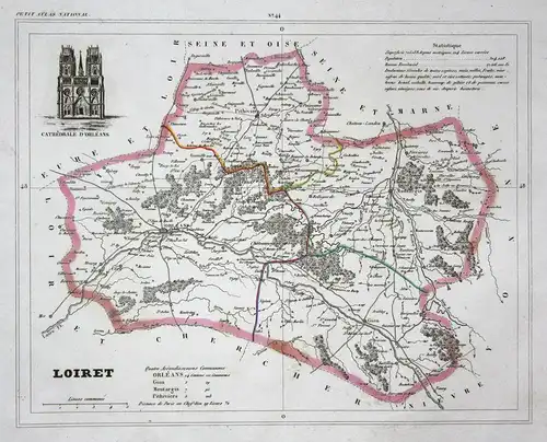 Loiret - Loiret Centre-Val de Loire Frankreich France département map Karte engraving antique print