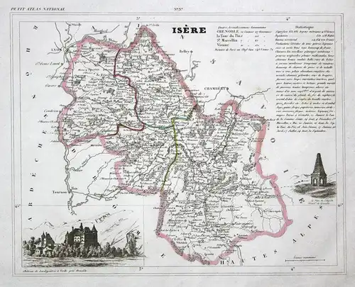Isère - Isère Fluss river Frankreich France Auvergne-Rhône-Alpes map Karte engraving antique print