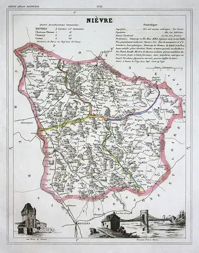 Nièvre - Nièvre Frankreich France département Bourgogne-Franche-Comté map Karte engraving antique print