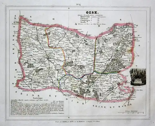 Oise - Oise Frankreich France département Hauts-de-France map Karte engraving antique print