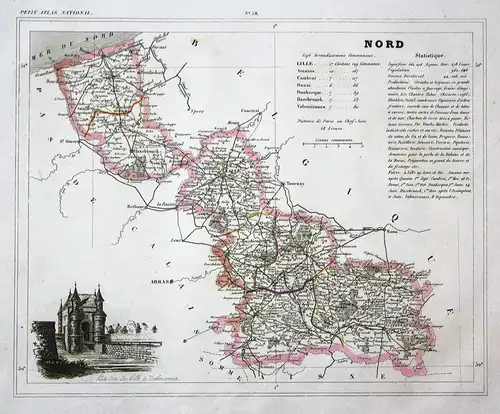 Nord - Nord Frankreich France département Hauts-de-France map Karte engraving antique print
