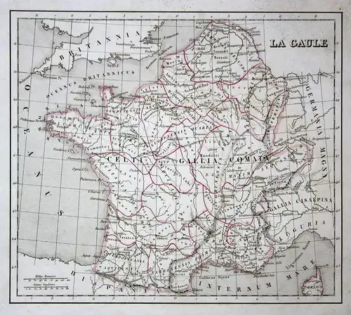La Gaule - Gallien Gallia Belgien Belgique Belgium Frankreich France map Karte engraving antique print