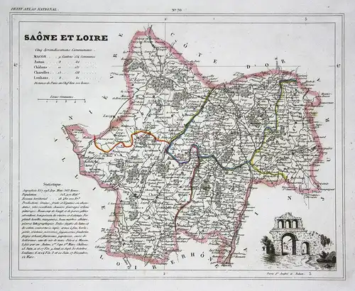 Saone et Loire - Saône-et-Loire Bourgogne-Franche-Comté Frankreich France département map Karte engraving anti