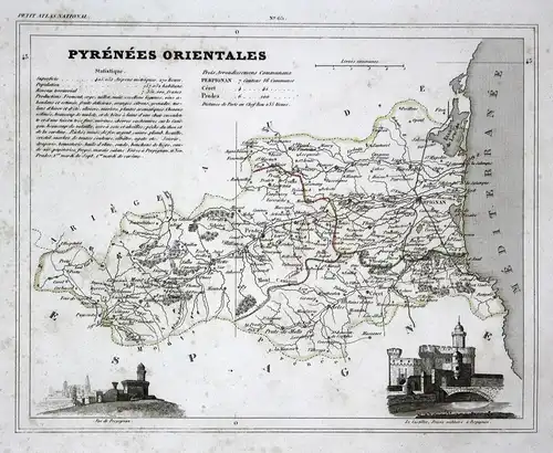 Pyrénées Orientales - Pyrénées-Orientales Frankreich France Okzitanien département map Karte engraving antique