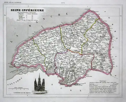 Seine-Inférieure - Seine-Maritime France Frankreich Rouen département Normandie map Karte engraving antique pr