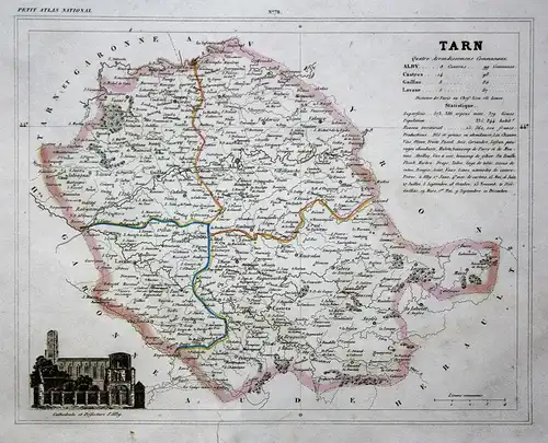 Tarn - Tarn river Fluss Frankreich France département Okzitanien map Karte engraving antique print