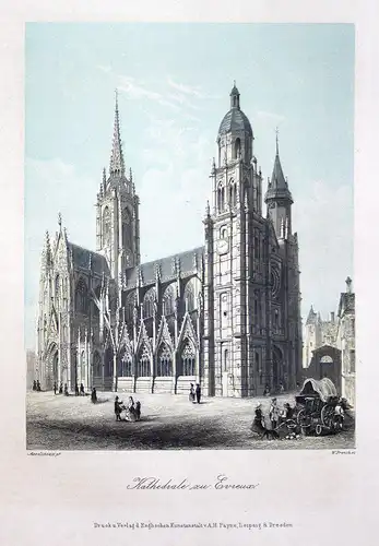 Kathedrale zu Evreux - Évreux Frankreich France Kirche church Stahlstich steel engraving Asselineau French