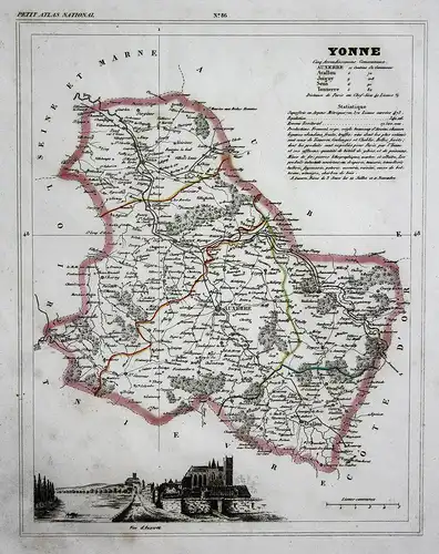 Yonne - Yonne France Frankreich département Bourgogne-Franche-Comté map Karte engraving antique print